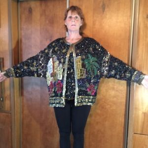 Hand beaded silk jacket and shell